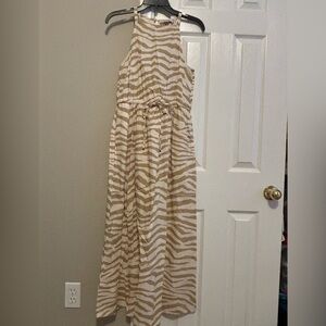 LOFT Beige and White Zebra Print Halter Dress Size XS